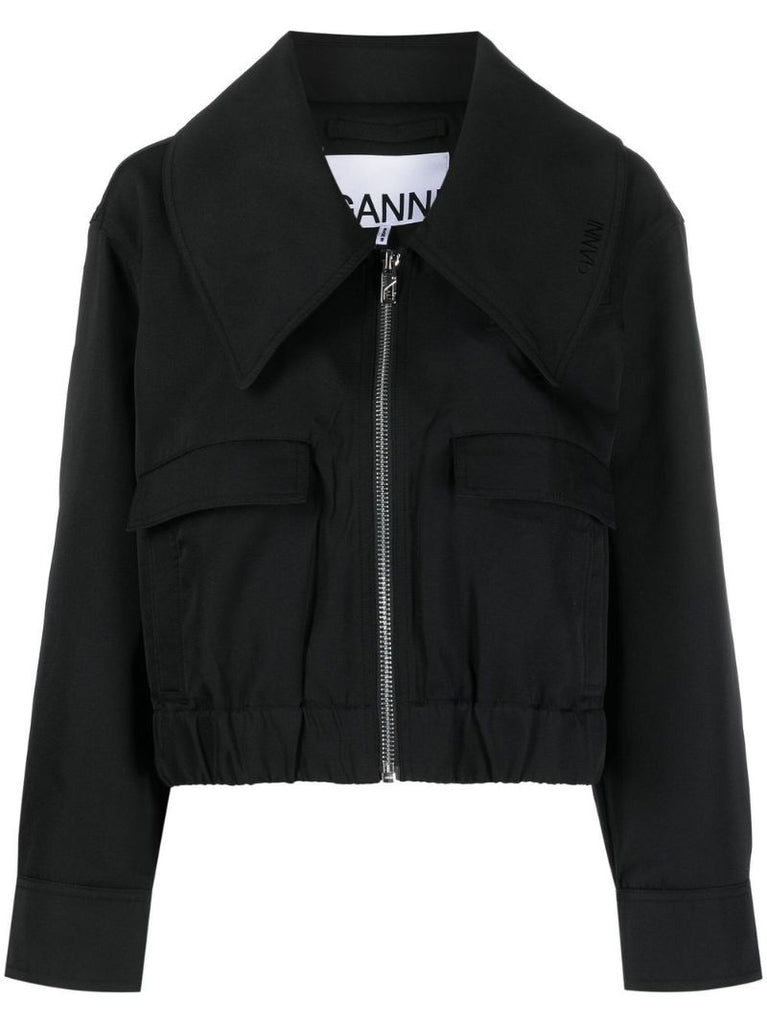 Black Wide Collar Twill Jacket