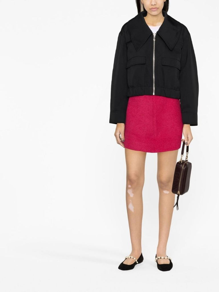 Black Wide Collar Twill Jacket