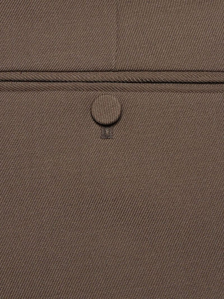 Brown Cropped Wool Gabardine Trousers