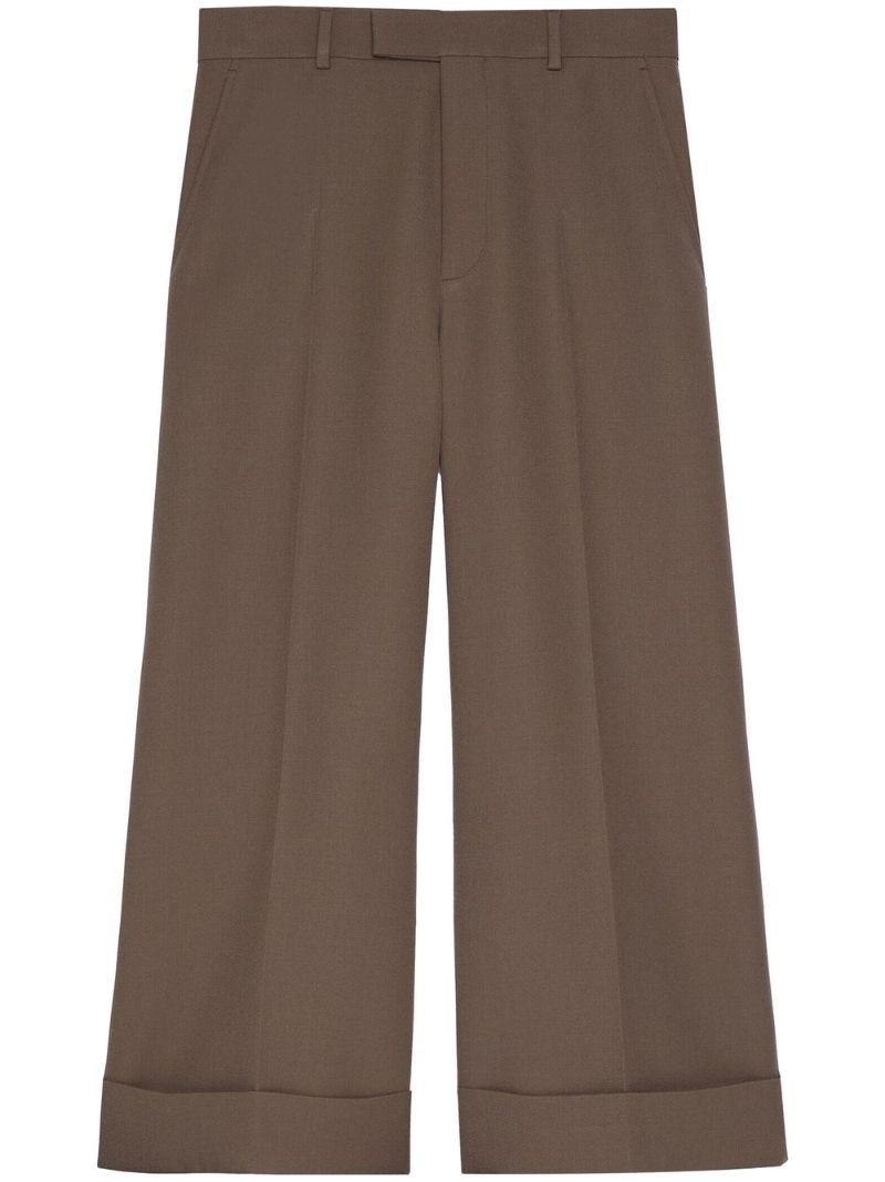 Brown Cropped Wool Gabardine Trousers