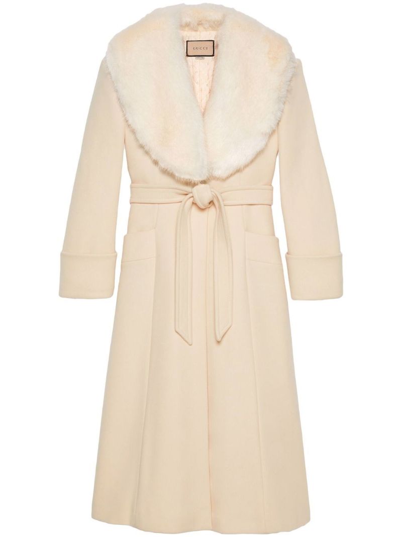 Neutral Belted Detachable-collar Coat