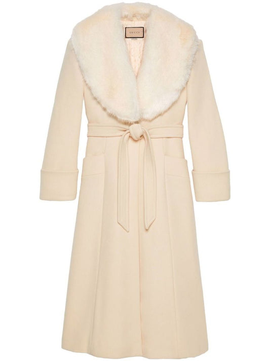 Neutral Belted Detachable-collar Coat
