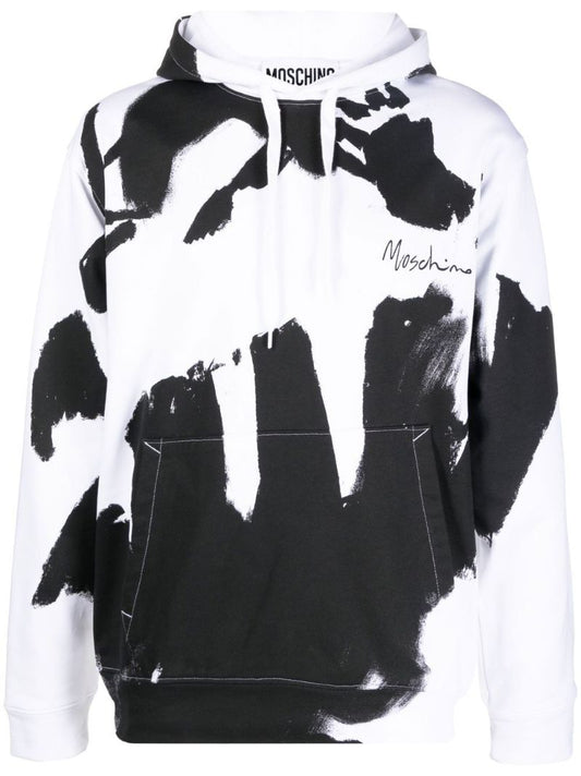 White and Black Graphic Logo Print Hoodie