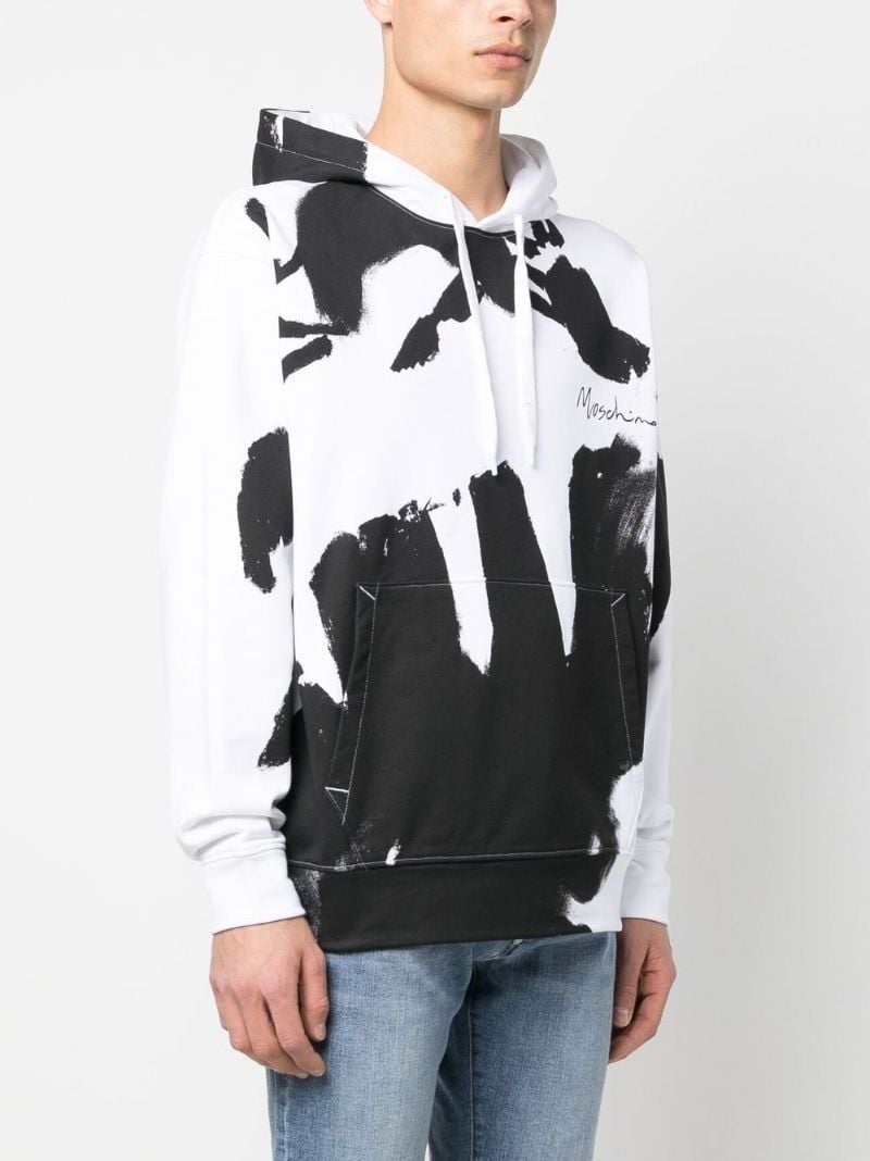 White and Black Graphic Logo Print Hoodie