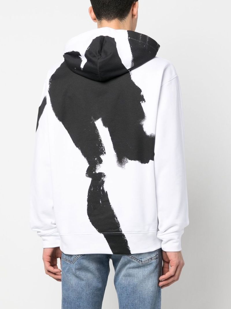 White and Black Graphic Logo Print Hoodie