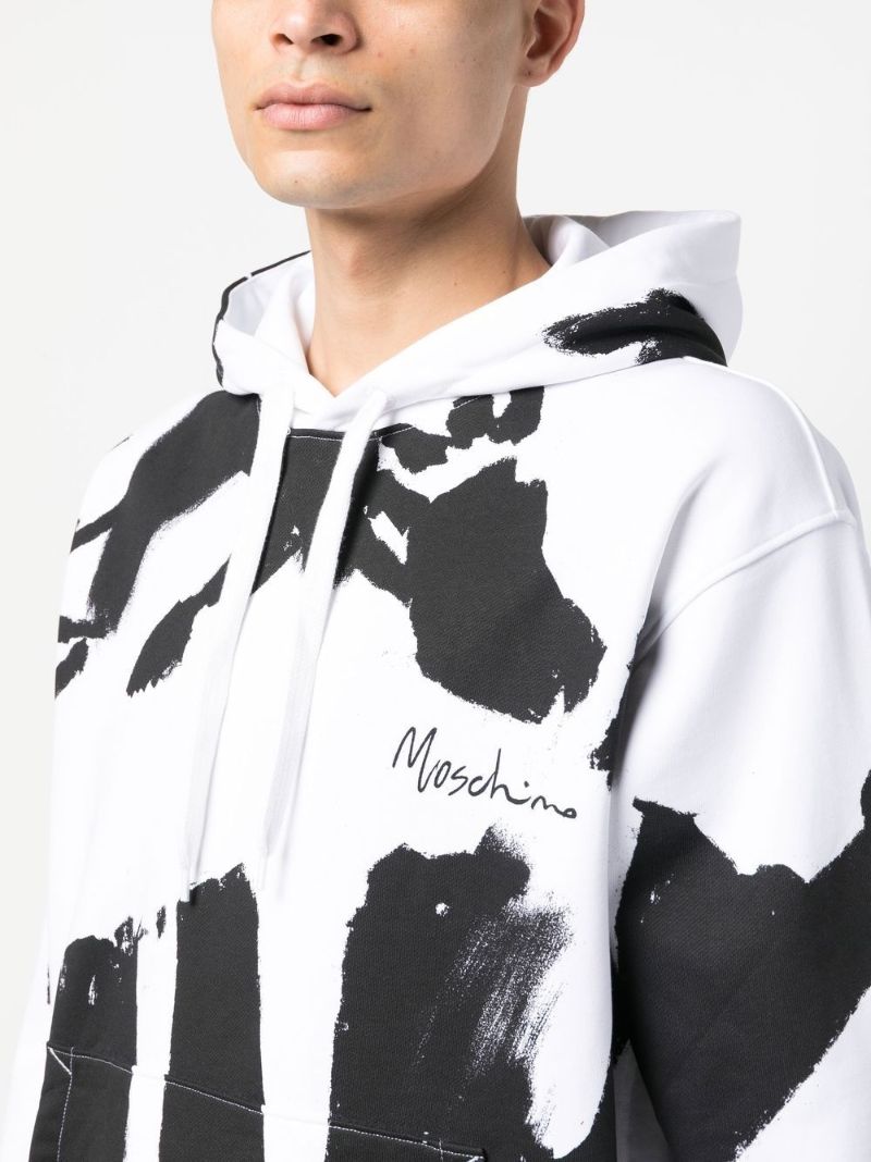 White and Black Graphic Logo Print Hoodie