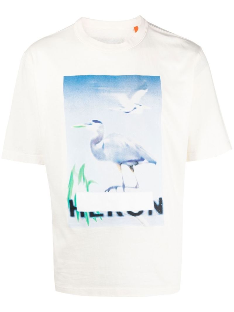White Censored Heron Print T-shirt