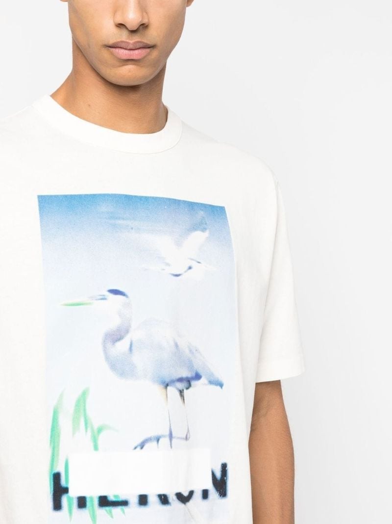 White Censored Heron Print T-shirt