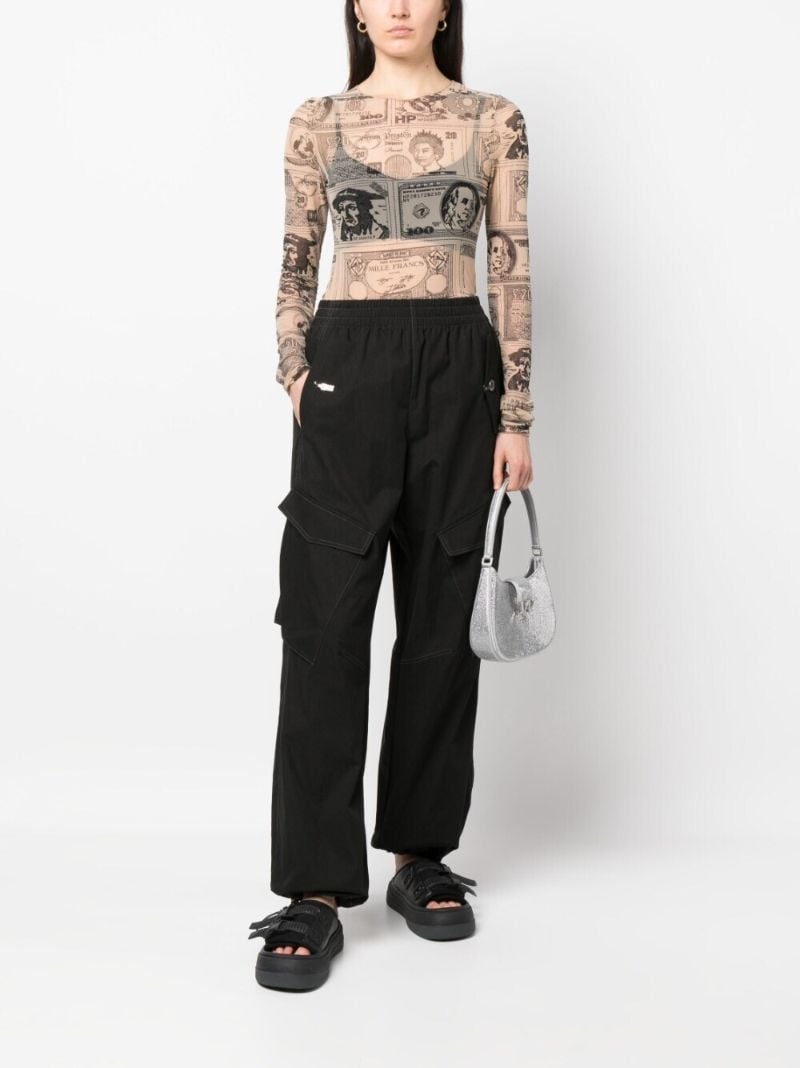 Neutral Currency-print Mesh Top