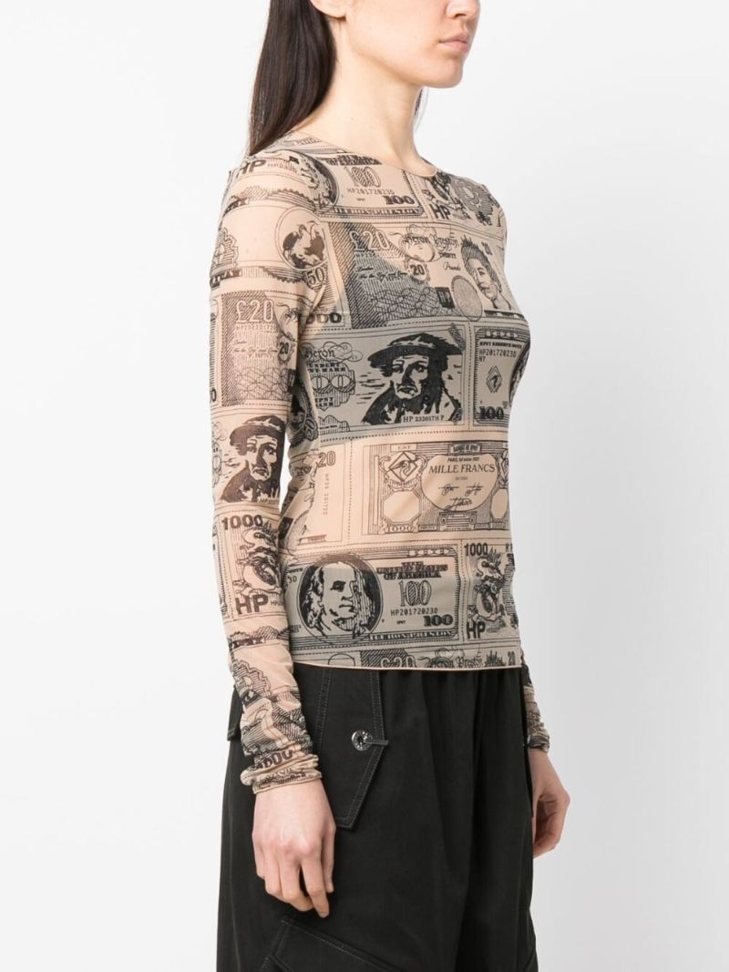 Neutral Currency-print Mesh Top