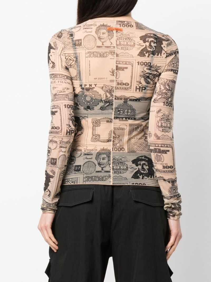 Neutral Currency-print Mesh Top