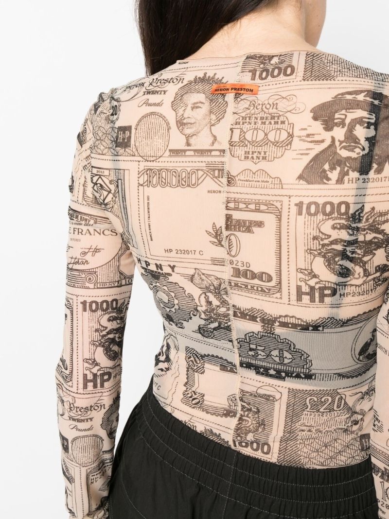 Neutral Currency-print Mesh Top