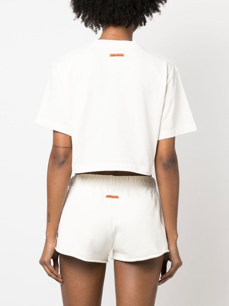 White Embroidered Logo Cropped T-shirt