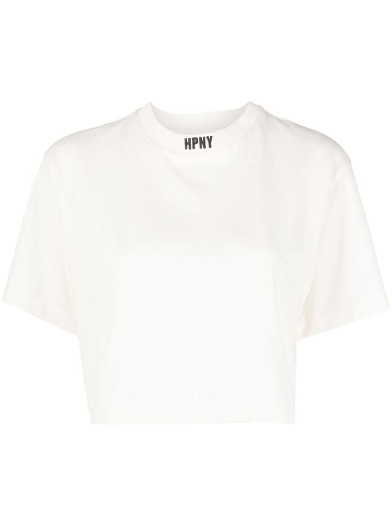 White Embroidered Logo Cropped T-shirt