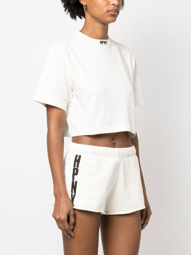 White Embroidered Logo Cropped T-shirt