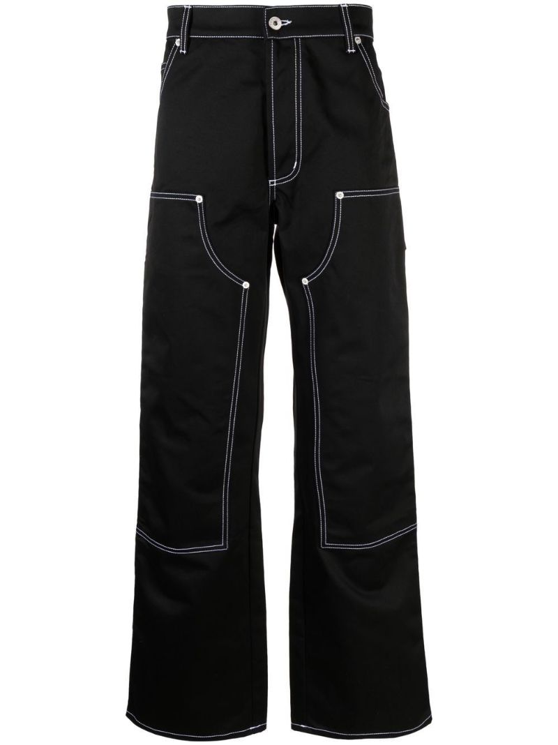 Black Contrast Stitch Wide Leg Trousers