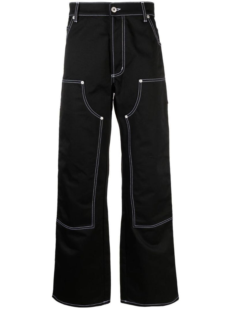 Black Contrast Stitch Wide Leg Trousers
