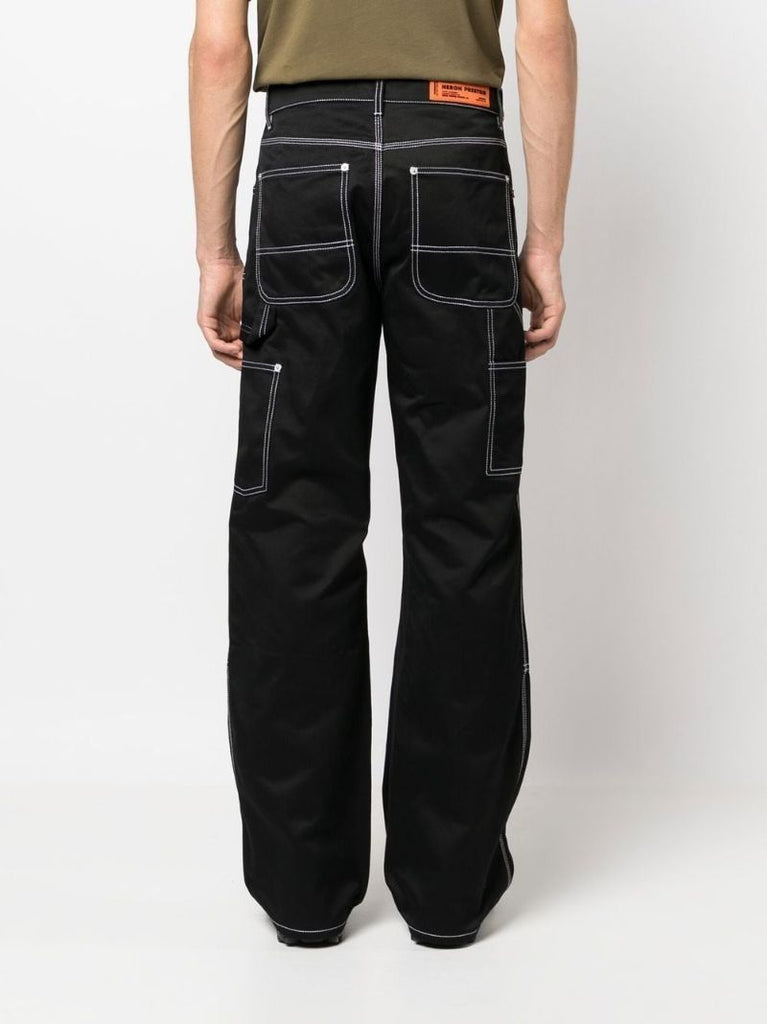 Black Contrast Stitch Wide Leg Trousers