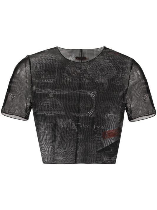 Black Graphic Print Mesh T-shirt