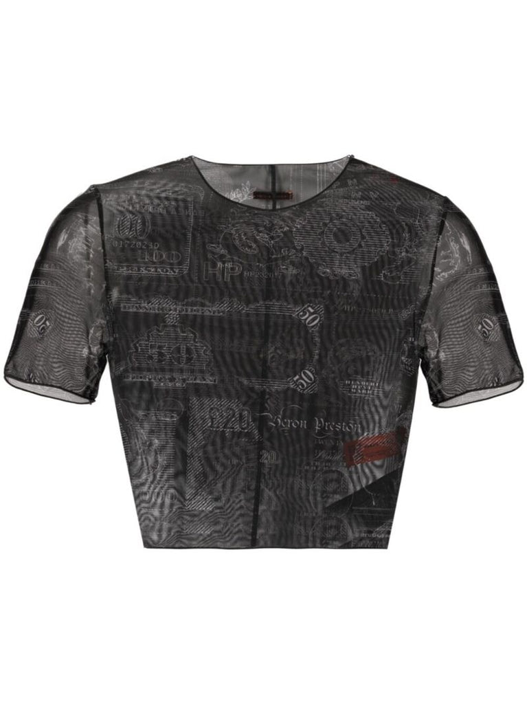 Black Graphic Print Mesh T-shirt