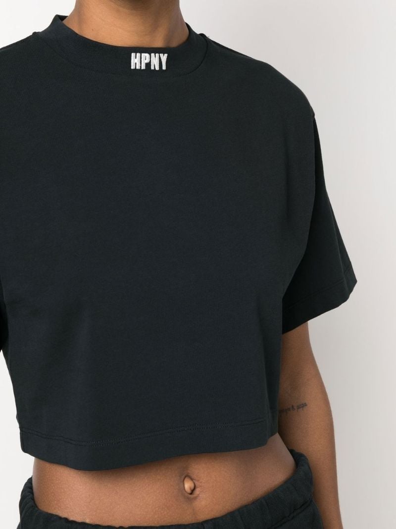 Black Embroidered Logo Cropped T-shirt
