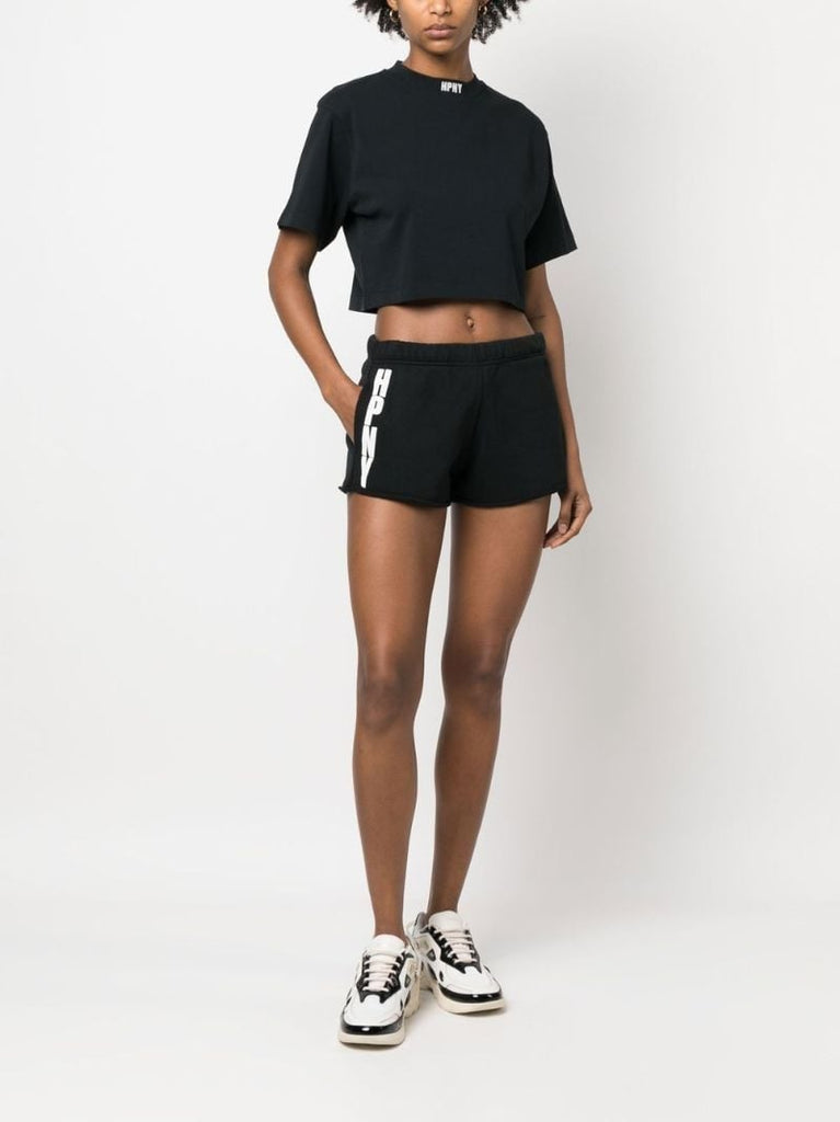 Black Embroidered Logo Cropped T-shirt