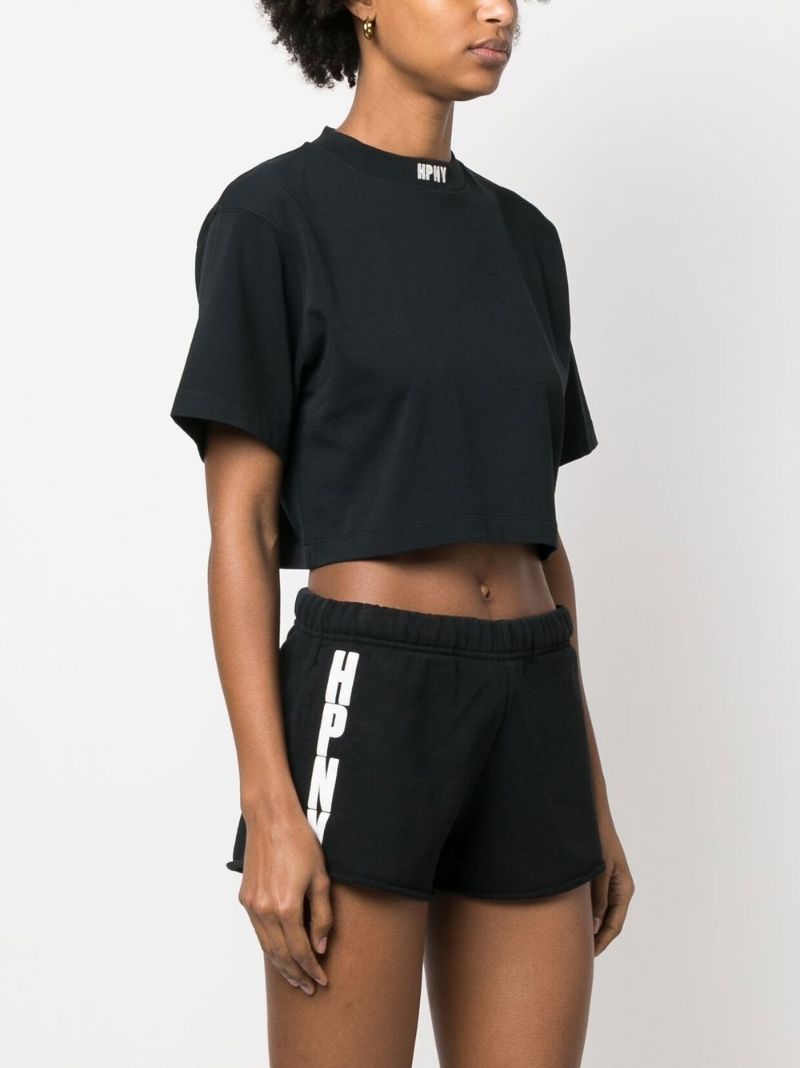 Black Embroidered Logo Cropped T-shirt