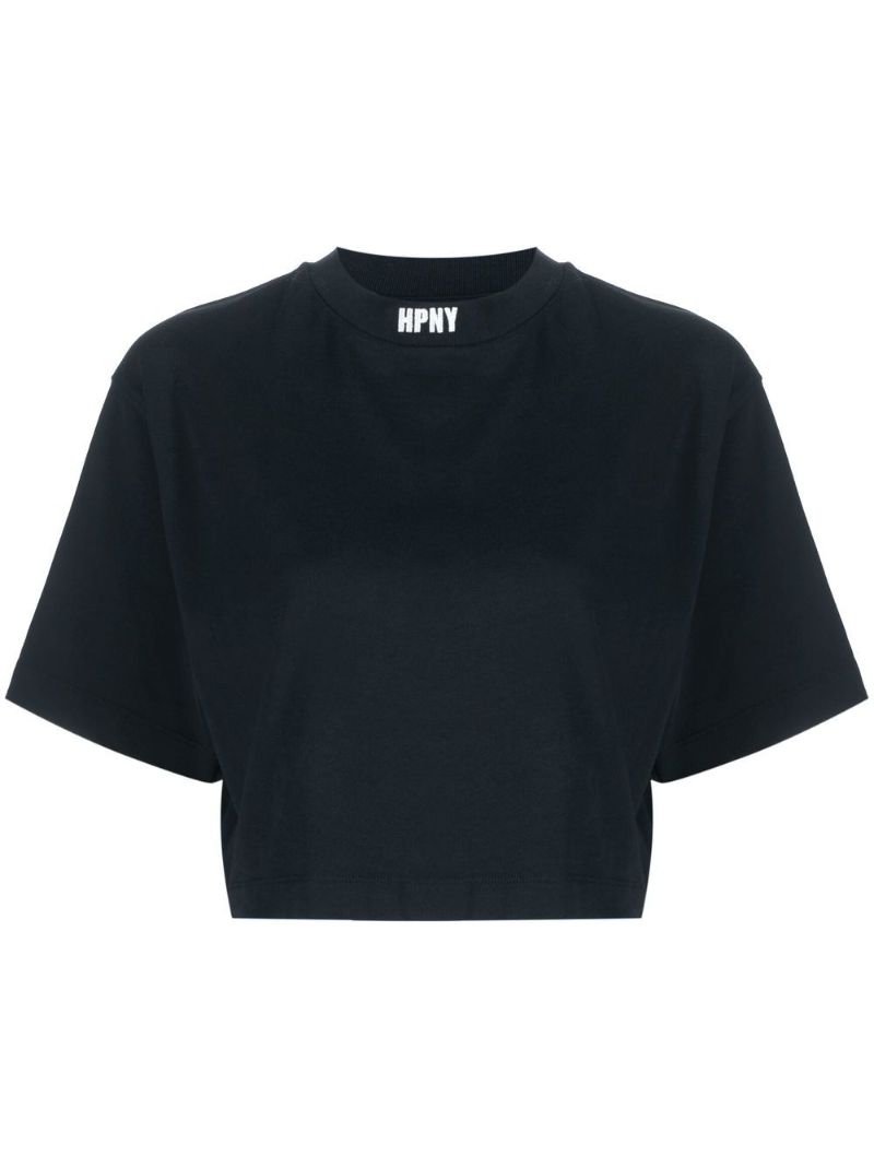 Black Embroidered Logo Cropped T-shirt