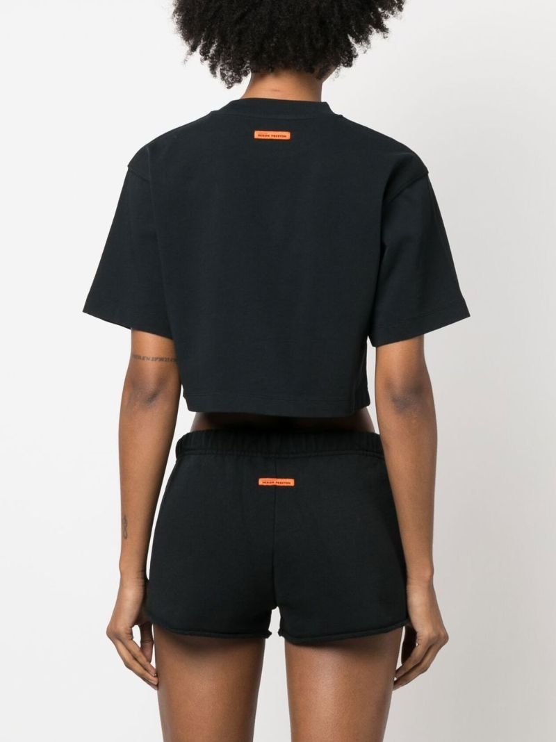 Black Embroidered Logo Cropped T-shirt