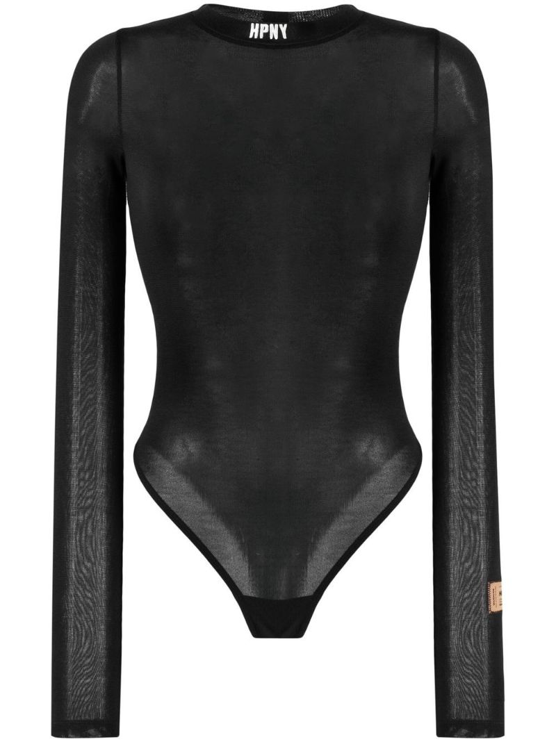Black Logo Embroidered Long Sleeve Bodysuit