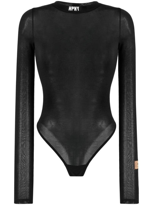 Black Logo Embroidered Long Sleeve Bodysuit