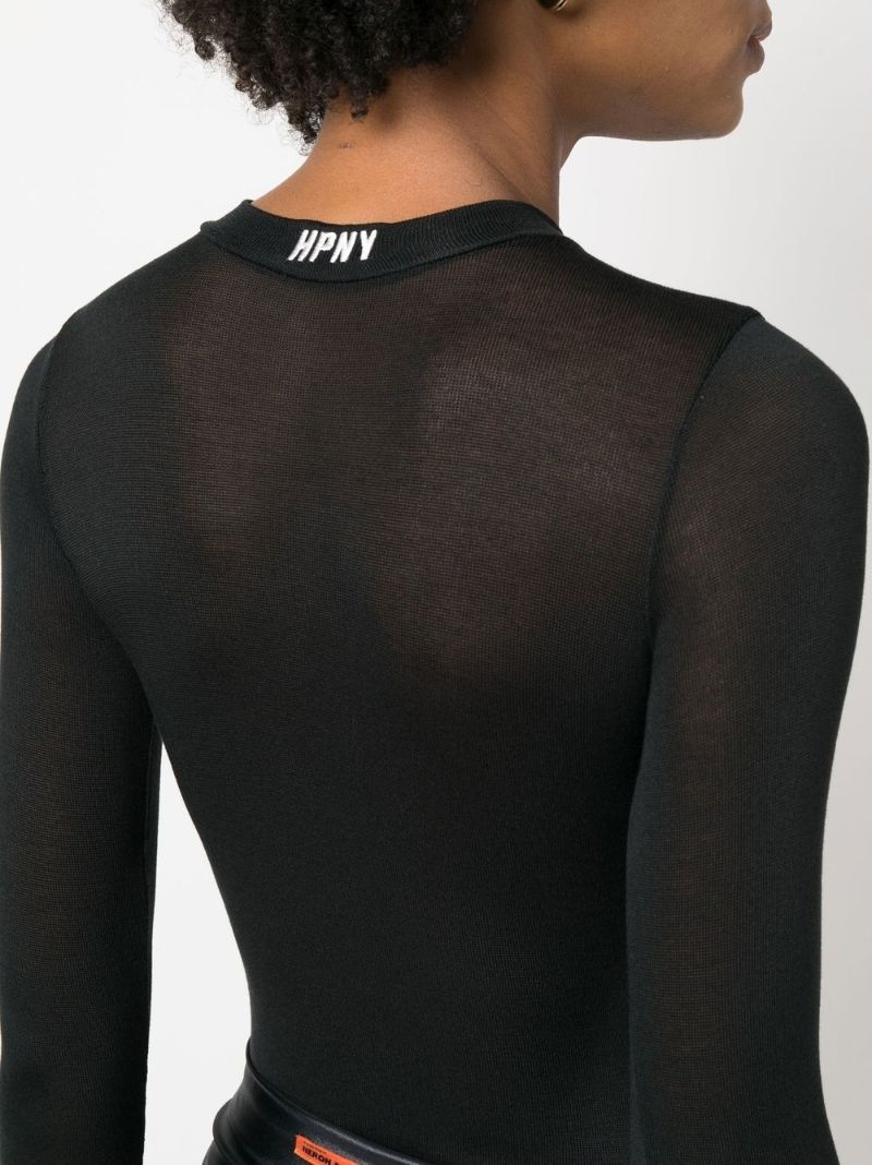 Black Logo Embroidered Long Sleeve Bodysuit