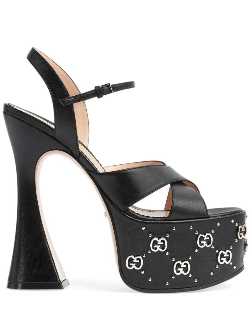 Black 155 Interlocking G Leather Sandals