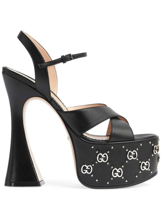 Black 155 Interlocking G Leather Sandals