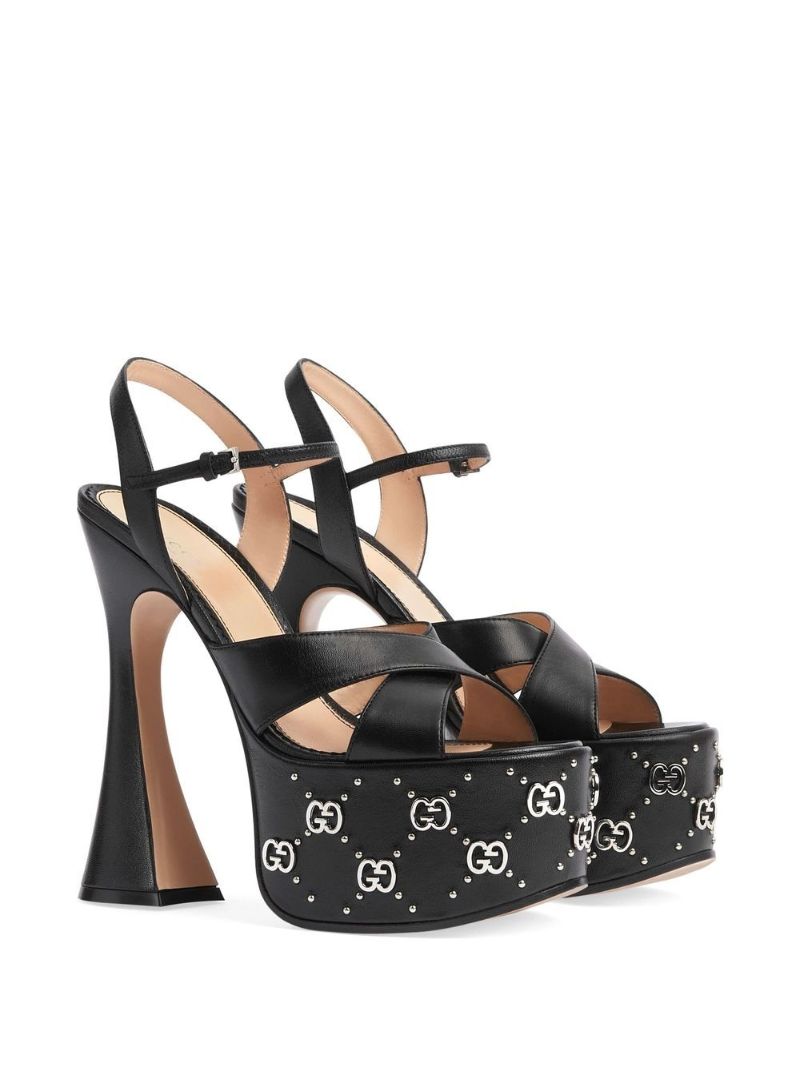 Black 155 Interlocking G Leather Sandals