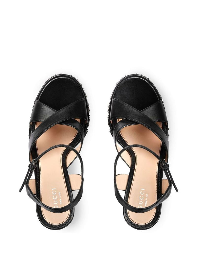 Black 155 Interlocking G Leather Sandals