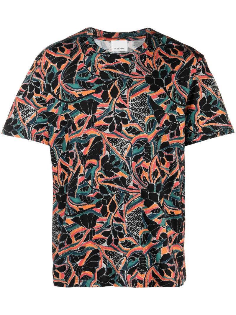Black Floral Print Cotton T-shirt