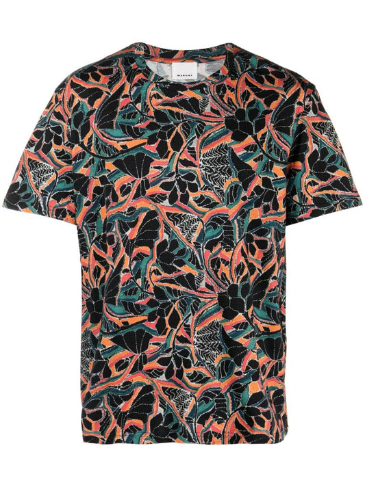 Black Floral Print Cotton T-shirt