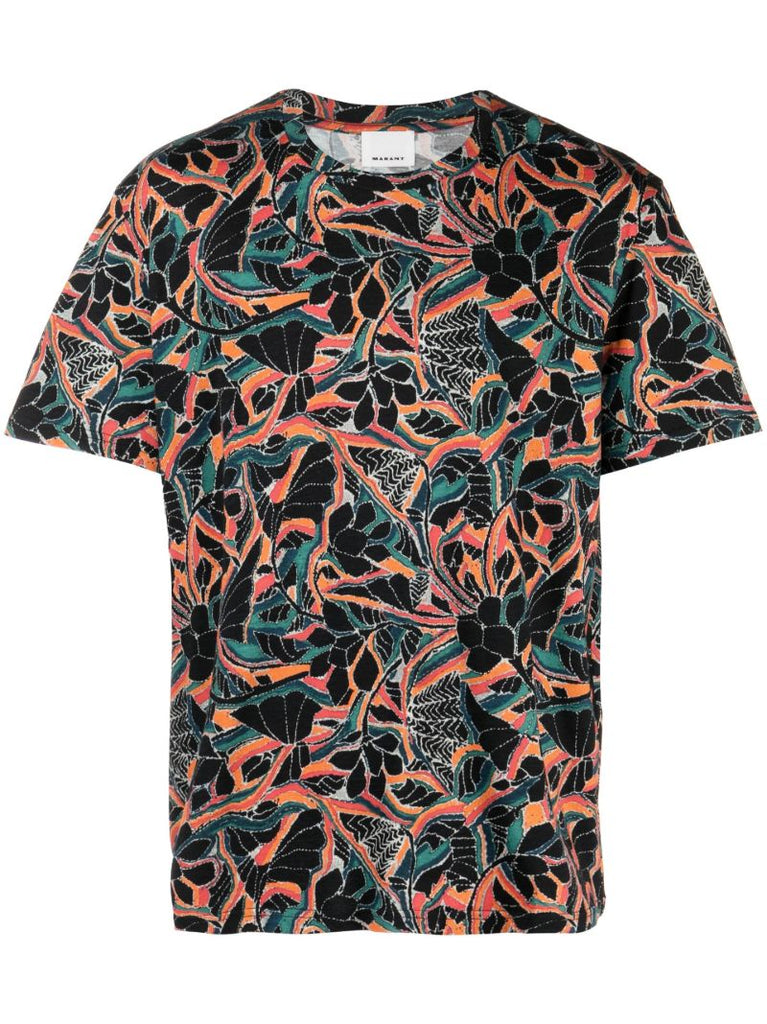 Black Floral Print Cotton T-shirt