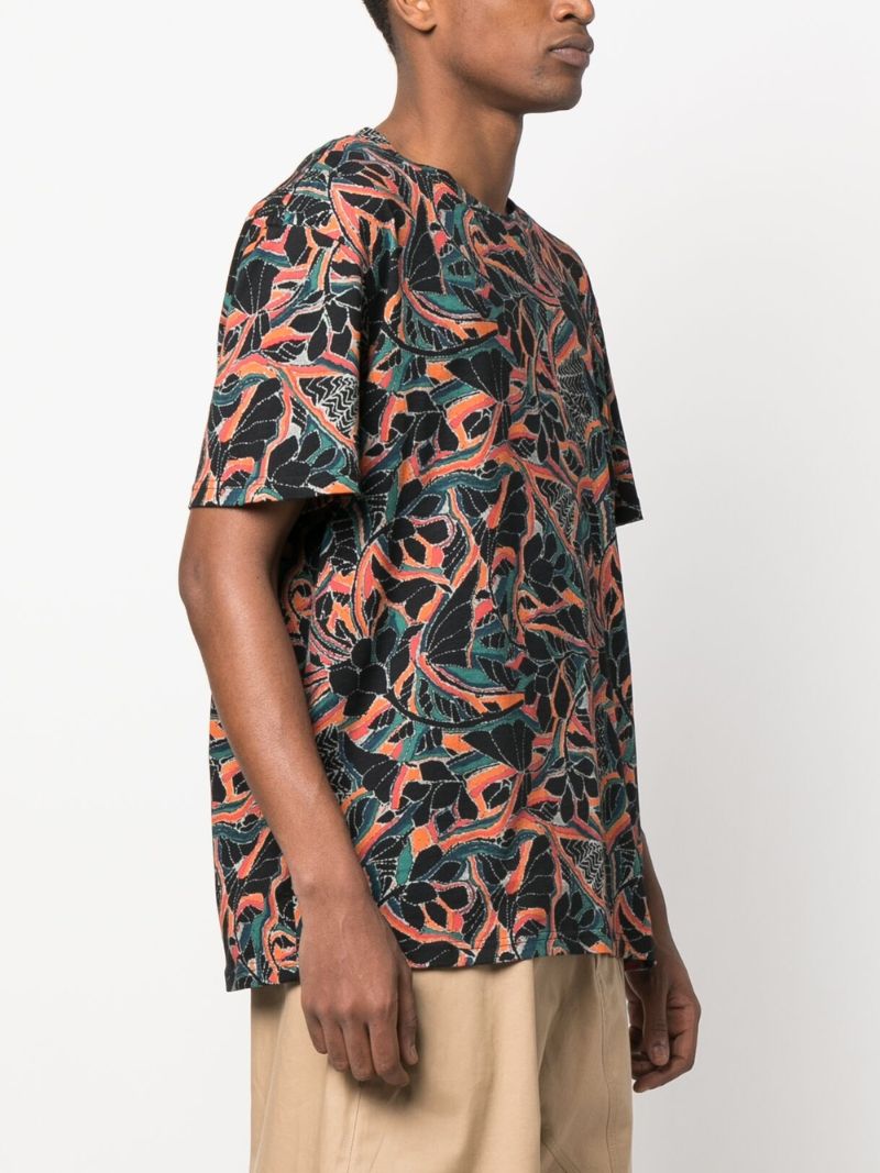 Black Floral Print Cotton T-shirt