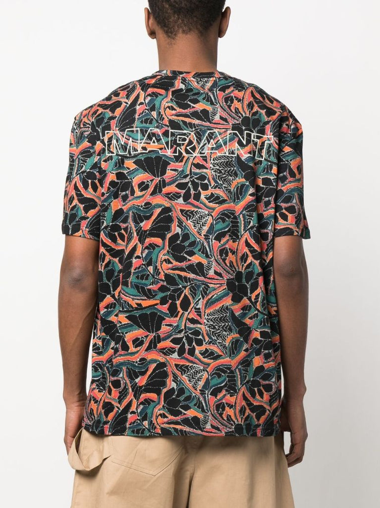 Black Floral Print Cotton T-shirt