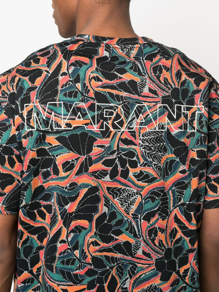 Black Floral Print Cotton T-shirt