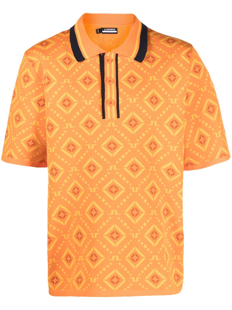 Orange Printed Golf Polo Shirt