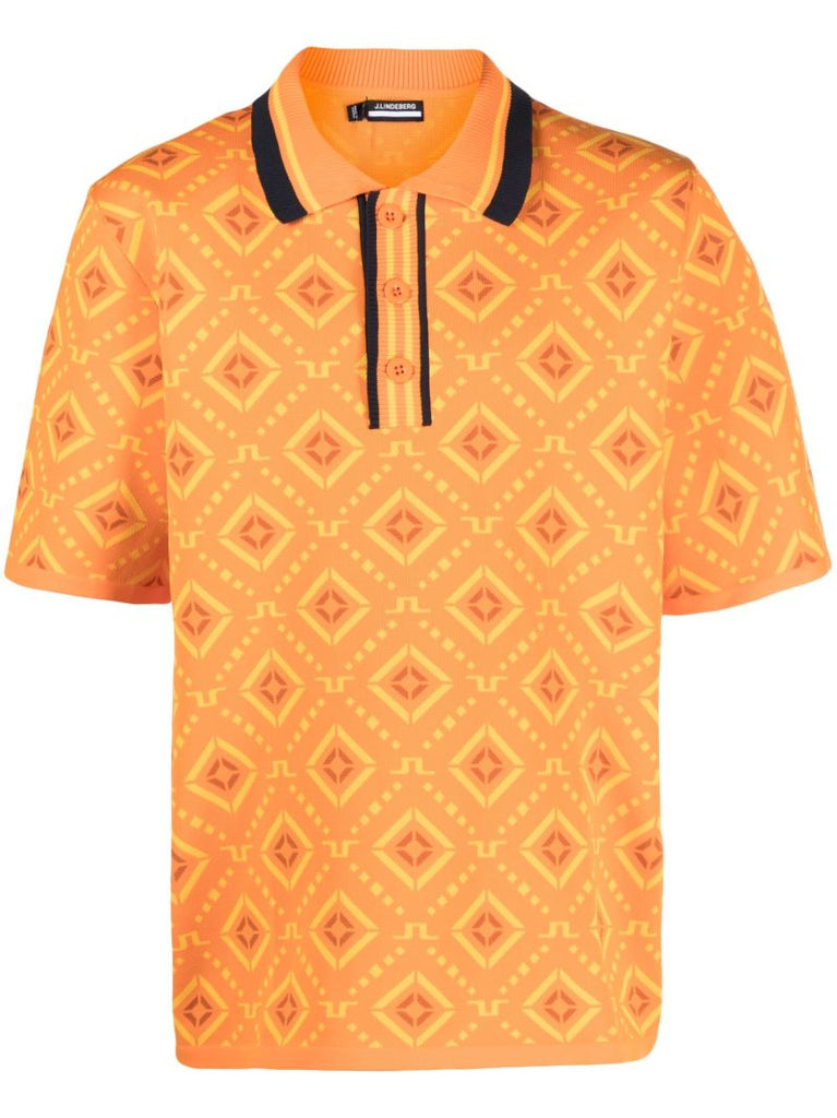 Orange Printed Golf Polo Shirt