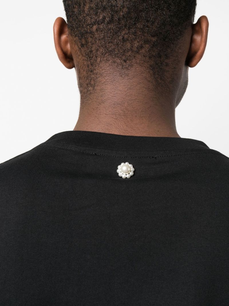 Black Faux Pearl Embellished Cotton T-shirt