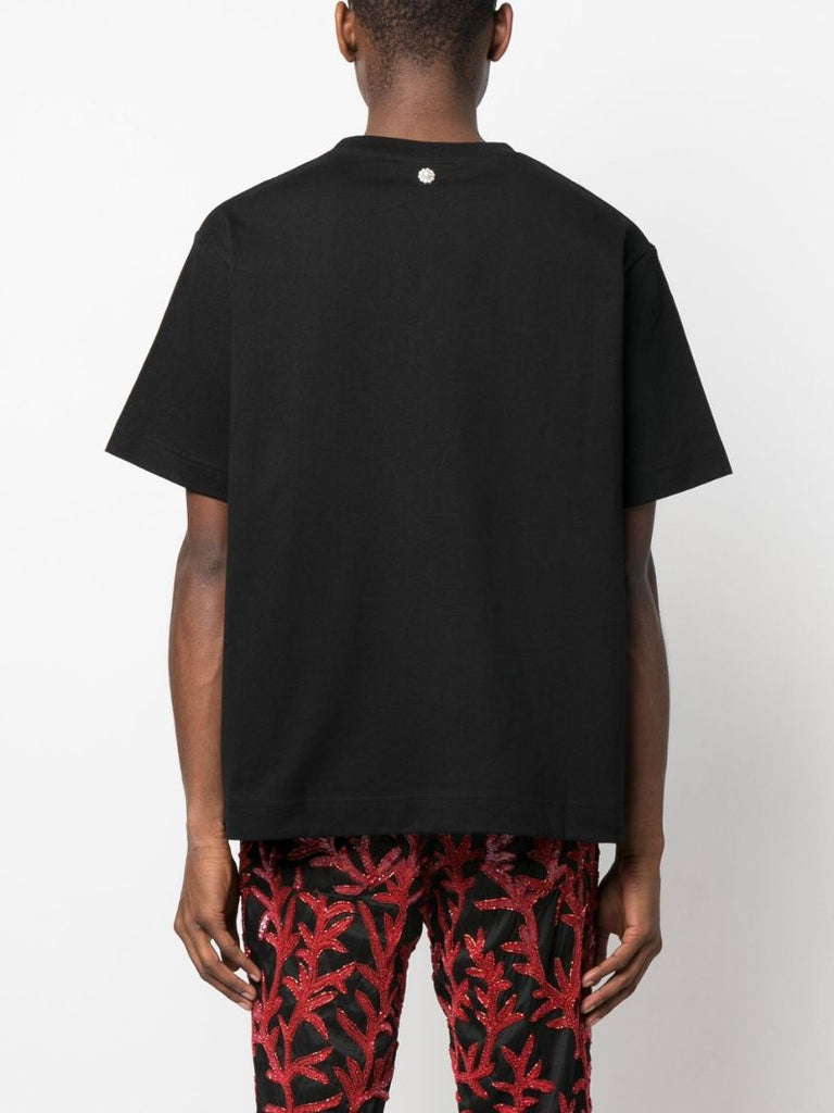 Black Faux Pearl Embellished Cotton T-shirt