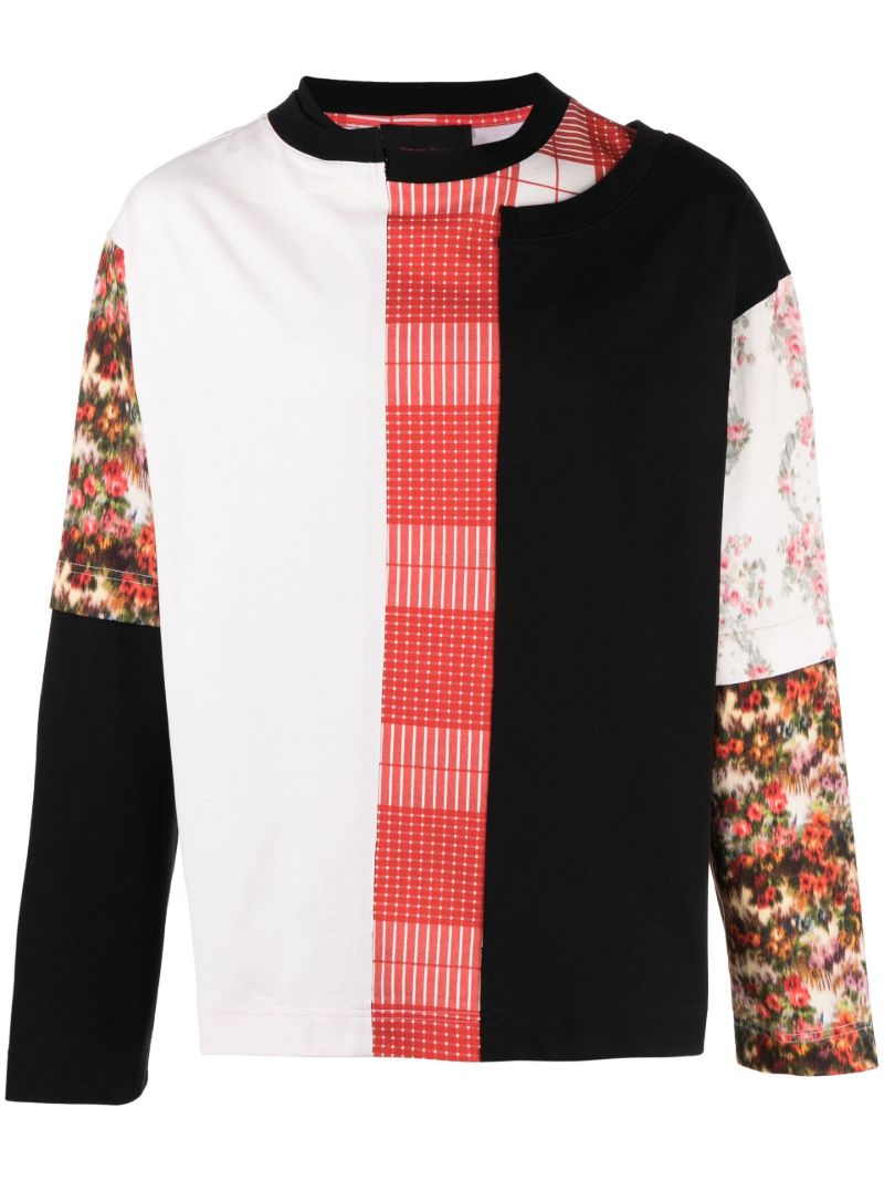 Multicolour Patchwork Print Long Sleeve T-shirt