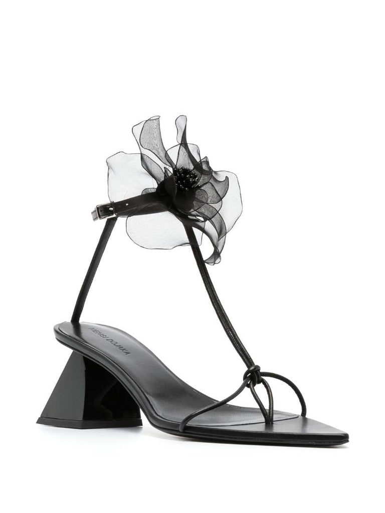 Black Flower Detail 75 Sandals