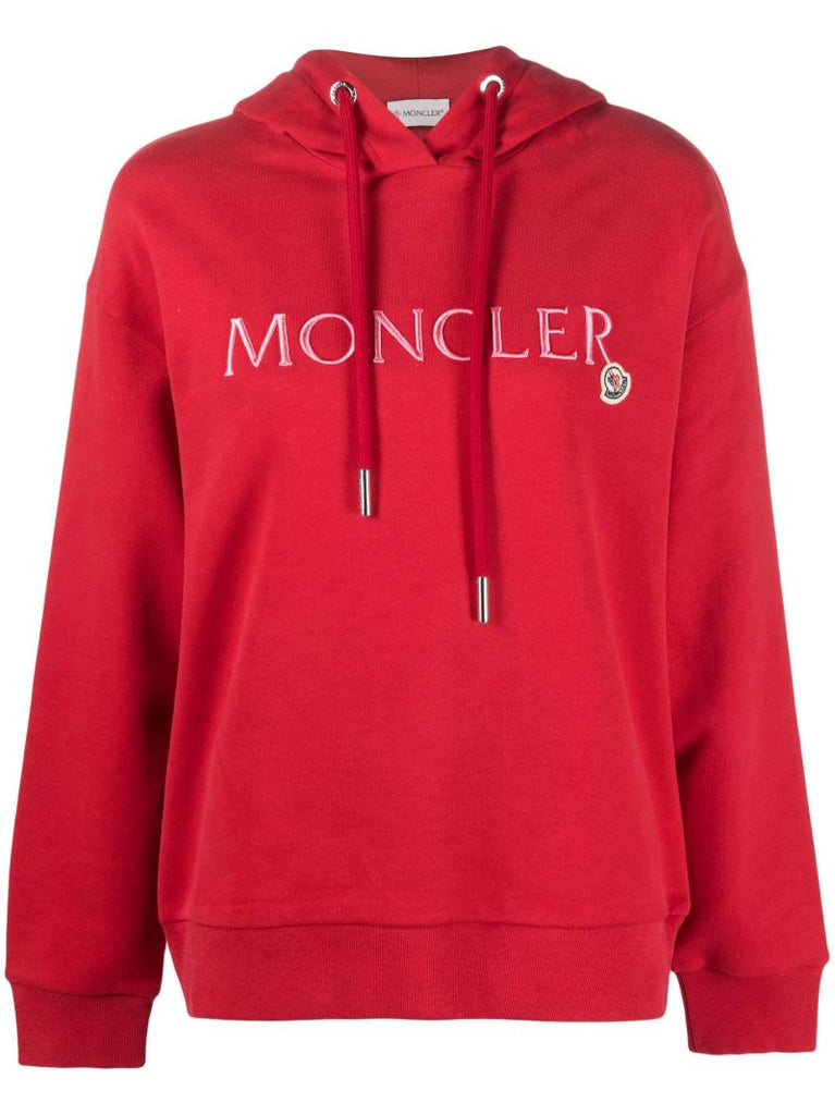 Red Embroidered Logo Cotton Hoodie