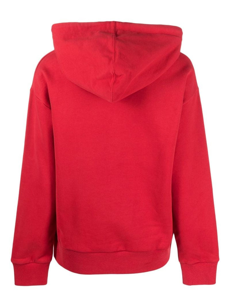 Red Embroidered Logo Cotton Hoodie